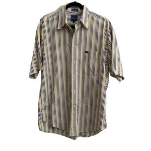 Faconnable Stripe Shirt Short Sleeve Stripes Buttoned Yellow Size Large